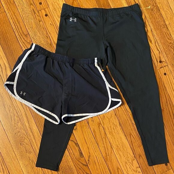 Under armour black cropped leggings and running shorts combo pack - Picture 1 of 9